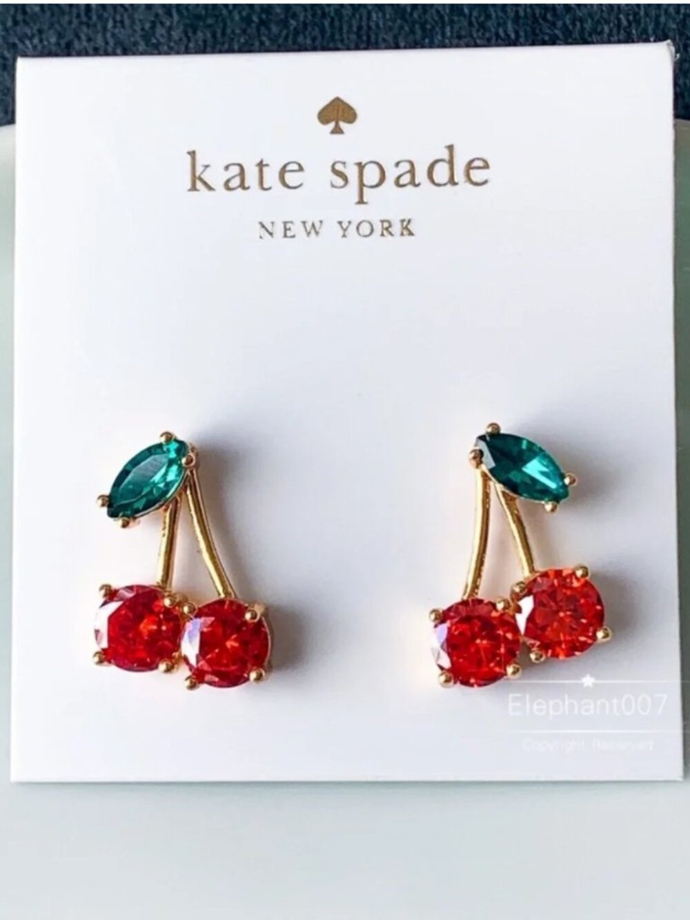 Kate Spade New York Crystal Cherry Stud Earrings Gold Tone Red & Green